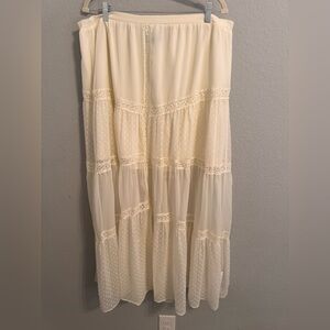 ASOS DESIGN Cream Lace Tiered Midi Skirt – Romantic Boho – US 14